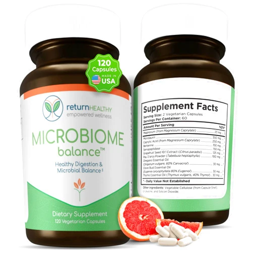 Return Healthy Microbiome Balance – Gut Health Supplement for Women and Men with Monolaurin & Caprylic Acid – Supports Digestive Wellness & Healthy Gut Environment – 120 Capsules