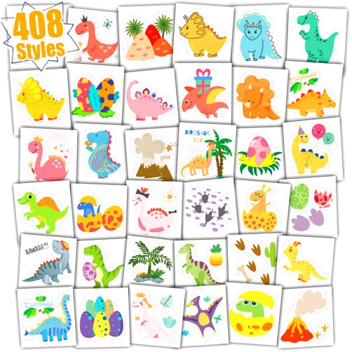 Partywind 408 PCS Dinosaur Kids Temporary Tattoos, Individually Wrapped Cut Tattoos for Dinosaur Party Supplies Favors, Boys Birthday Games Goodie Bag Stuffers, Dinosaur Decorations