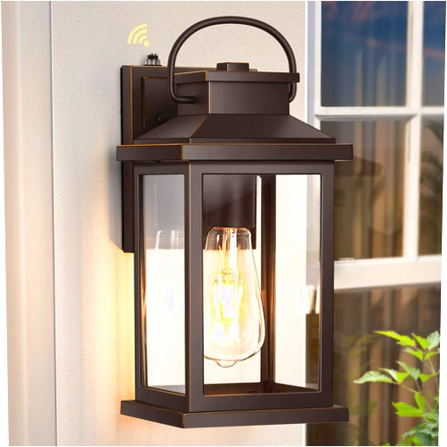 VIANIS Dusk to Dawn Outdoor Light Fixtures Wall Mount, Farmhouse Oil Rubbed Bronze Exterior Wall Sconce Lanterns Lighting for House, Waterproof Outside Front Door Light with Tempered Glass for Porch