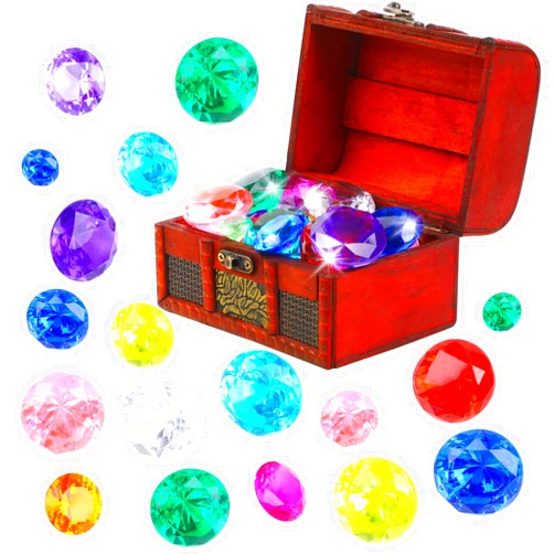 CCINEE 40PCS Diving Gem Pool Toys, Colorful Diamond Set with Big Treasure Chest Pirate Box Underwater Gem Dive Throw Toy Set Summer Swimming Training Gift Toy for Pool Use Treasures Gift Sets Party