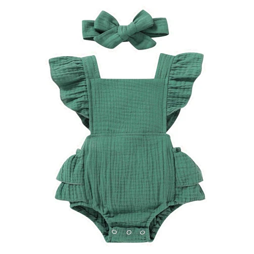 YOUNGER TREE Toddler Baby Girl Ruffled Sleeveless Romper Casual Summer Jumpsuit Cotton Linen Clothes
