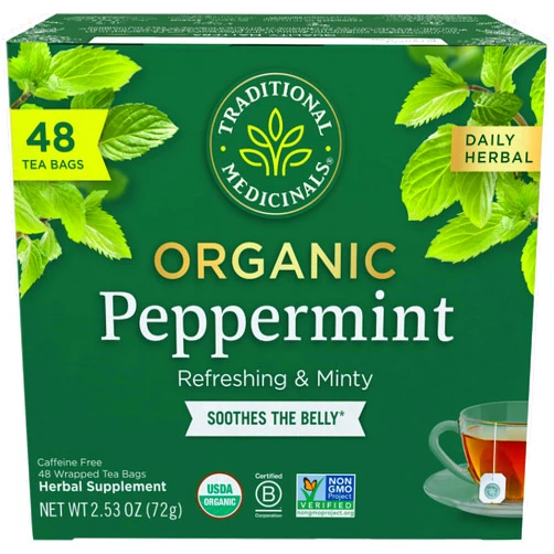Traditional Medicinals Tea, Organic Peppermint, Soothes Your Belly, Refreshing & Minty, 48 Tea Bags
