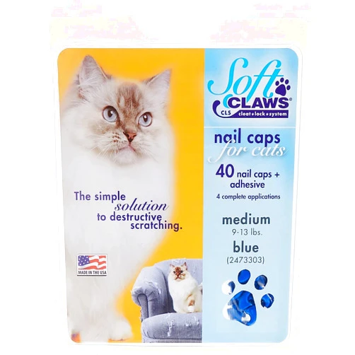 Soft Claws Safe Scratch-Free Solution for Cats - CLS (Cleat Lock System), Size: Medium, Color: Blue