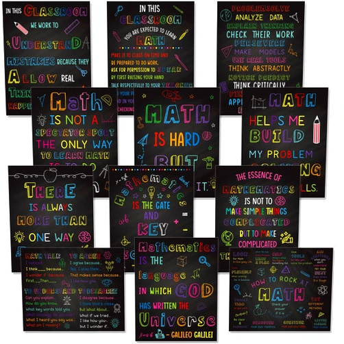 Faccito 12 Pcs Math Inspirational Posters Classroom Decor, Motivational Posters Mathematics Educational Posters Classroom Supplies for Elementary Middle High School Math Art Teacher Must Haves