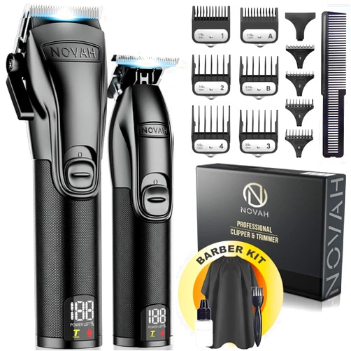 NOVAH Grooming Novah® Professional Hair Clippers for Men, Professional Barber Clippers and Trimmer Set, Mens Cordless Hair Clippers for Barbers Haircut Kit Fade