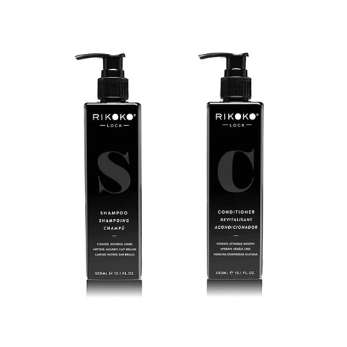 Rikoko LOCK Coconut Shampoo with Vanilla Extract and Cinnamon Bark - 300 mL Bundle with LOCK Coconut Conditioner with Ginger and Hair Softening Hibiscus - 300 mL