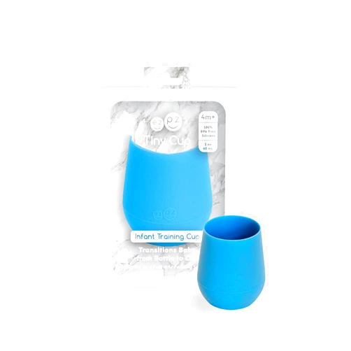 ezpz Tiny Cup (Blue) - 100% Silicone Training Cup for Infants - 4 months + - Designed by a Pediatric Feeding Specialist - Baby-led Weaning Essentials & Baby Gifts