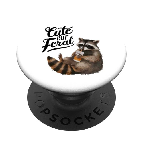 Raccoon Cute But Feral Vintage Raccoon Coffee Raccoon Cute But Feral Vintage Raccoon Funny Loves Coffee PopSockets Standard PopGrip