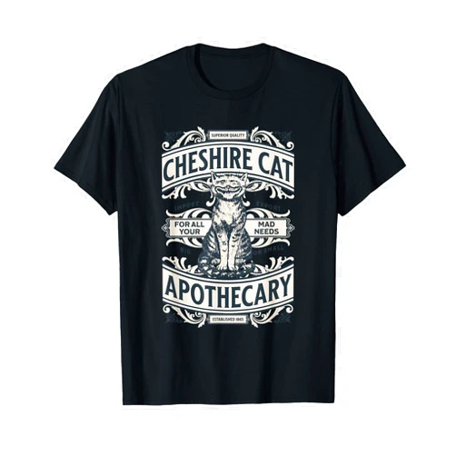 Puddin Threads Cheshire Cat - Alice in Wonderland Vintage Book Design T-Shirt