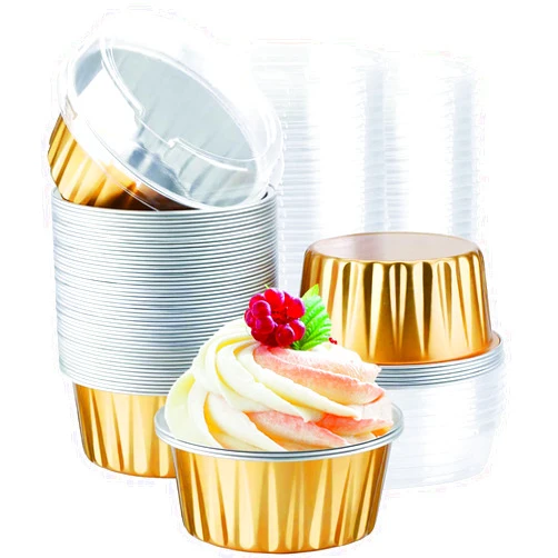 Edraco Cupcake Liners, Muffin Liners with Lids, 100 Cups and 110 Lids, Disposable Cupcake Wrappers for Baking, Aluminum Foil Baking Cups for Muffins, Cupcakes, Pudding or Snacks