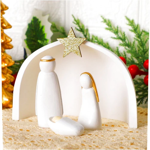 Juegoal Christmas Nativity Sets, Set of 4 White Mini Nativity Scene Resin Figurines, Xmas Holy Family Table Ornaments, Religious Holiday Collection Gifts, Baby Jesus Nativity Mantle Shelf Decor