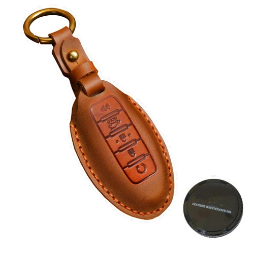 SIEVEN Leather Key Fob Cover Compatible with Nissan Altima Pathfinder Armada Murano Maxima Rogue, with Leather Conditioner