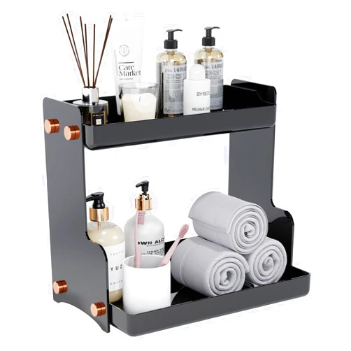 HAOWUJIN 2 Tier Bathroom Counter Organizers And Storage, for Vanity, Kitchen, Office Countertop Organizer, Bathroom Counter Shelf, Double Countertop Makeup Organizer, Vanity Trays for Bathroom (Black)