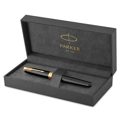 Parker Sonnet Black Lacquer Fountain Pen, Fine Nib, Black Ink