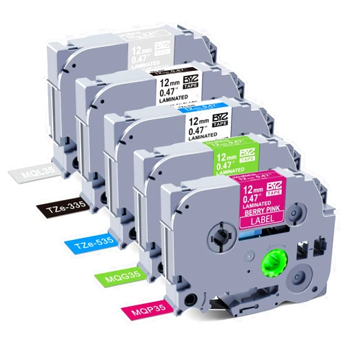 BOYEEZON 5-Pack Replacement for Brother P Touch TZ Tape 12mm 0.47 Laminated Label Maker Colored Tape (White on Berry Pink,Lime Green,Black,Blue,Matt Light Grey) for PT-H110 PT-D600 PT-D200, 26.2'(8m)