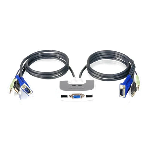 IOGEAR 2-Port USB VGA Miniview Micro Cabled KVM Switch - 2048 x 1536 - Hot Keys Switch - w/Audio - Plug n Play - PC, MAC, SUN - GCS632U