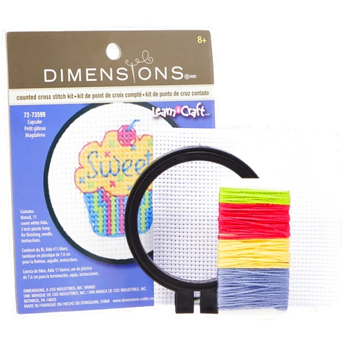 Dimensions Learn-A-Craft 'Cupcakes' Mini Counted Cross Stitch Kit for Beginners, 3'', Small