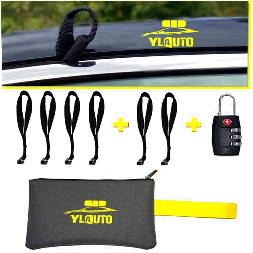 YLAUTO Rooftop Cargo Tie Down Hook Straps for Attaching Car Top Carriers Without A Roof Rack,100% Waterpoof,Suitable for Any Rooftop Cargo Carrier,No More Straps Inside Your Car(6PCS) (Gray+TSA Lock)