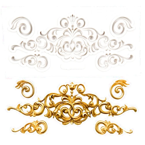 QDMOLDS Baroque Fondant Mold Curlicues Scroll Lace Border Silicone Mold For Cake Decoration Chocolate Cupcake Topper Candy Sugar Craft Polymer Clay Gum Paste