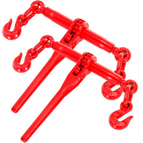 VEVOR Chain Binder 5/16-3/8, Ratchet Load Binder 6600lbs Capacity, Ratchet Lever Binder w/ G70 Hooks, Adjustable Length, Ratchet Chain Binder for Tie Down, Hauling, Towing, Red