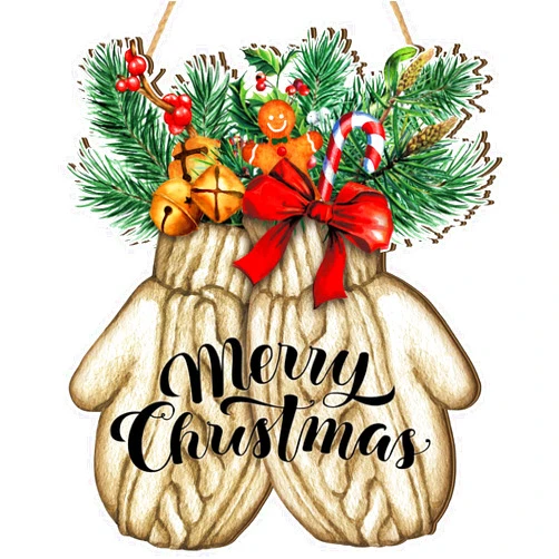 BBTO Merry Christmas Door Sign Wooden Wall Xmas Sign Home Decorative Gloves Holiday Sign Rustic Plaque for Front Door Vintage Winter Outside Seasonal Christmas Home Decoration