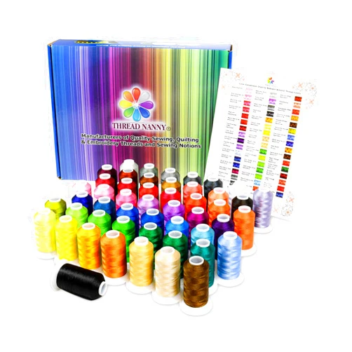 ThreadNanny Premium 50 Colors 1100yards Polyester Machine Embroidery Thread Kit for Pro and Beginners - Compatible with All Brother Babylock Singer Janome Embroidery and Sewing Machines