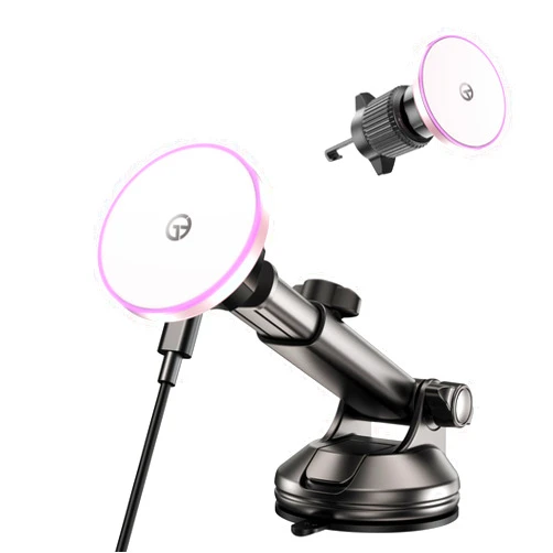GuMosh for MagSafe Car Mount Charger Dash/Windshield/Vent Wireless Car Charger with [LED Light], Magnetic Phone Holder for Car for iPhone 17 16 15 14 13 12 Series, Fit MagSafe Accessories (Pink)