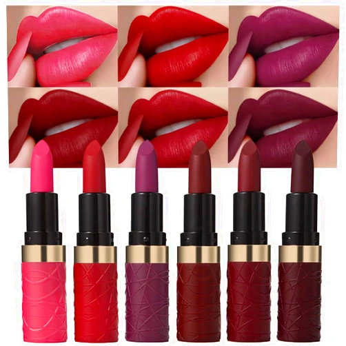 evpct 6Pcs Pink Dark Ruby Wine Red Plum Purple Matte Lipstick Sets for Women Velvet Lipstick Long Lasting Waterproof 24 Hours Lip Stick Stain Makeup Gift Set labiales mate 24 horas originales B