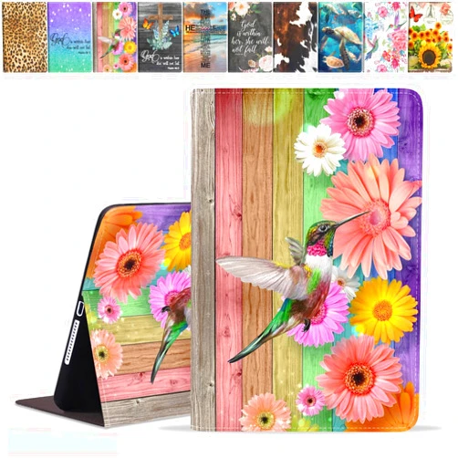 JDHJFBFJNP iPad 10th Generation 10.9 Inch 2022 Case, Premium PU Leather Stand Folio Cover with Auto Sleep/Wake, Colorful Daisy Flower and Hummingbird