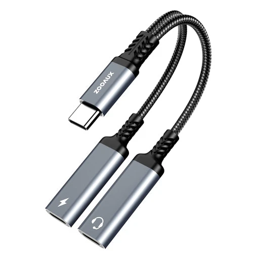 ZOOAUX USB C Splitter, Dual USB C Headphone and Charger Adapter,2-in-1 Type C Audio Dongle Cable with PD 60W Fast Charging Support Call Music for Pixel 4 3 XL,Galaxy S23 S22 S21 S20, Xperia