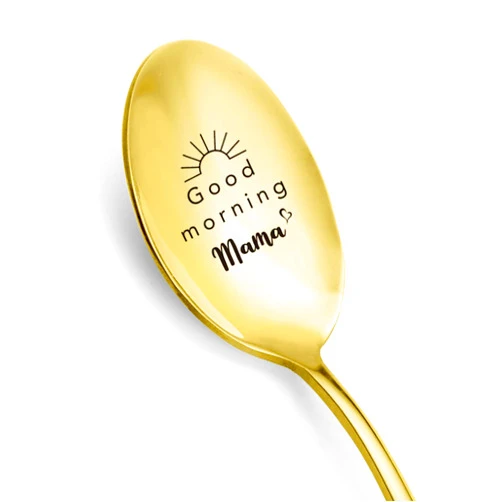 Aakihi Best Mom Gifts - Good Morning Mama Spoon - Funny Mom Gold Plating Spoon Engraved Stainless Steel - Tea Coffee Spoon - Mom Gift from Daughter Son Husband - Mother's Day/Birthday/Christmas Gifts