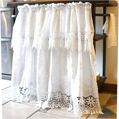 vctops Bohemian Floral Embroidered Cotton Cafe Tier Curtain with Attached Valance Country Style Lace Half Window Curtain Kitchen Curtains (59