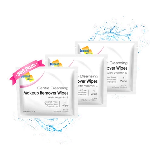 Diamond Wipes Face Cleansing and Waterproof Makeup Remover Wipes, Case of 500 Wipes, Alcohol Free Wipes with Vitamin E