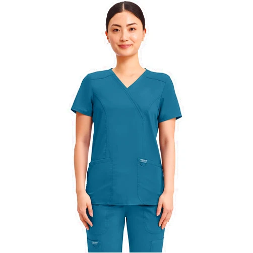 Cherokee Scrubs Top for Women Mock Wrap with 3 Pockets, Soft, 2-Way Stretch & Durable Fabric - WW610