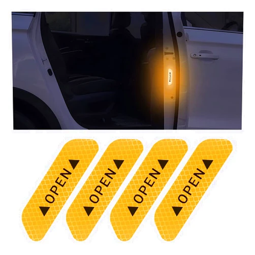Blilo 4PCS Reflective Open Prompt Stickers for Car Door, 3.6 Inch Auto Safety Warning Decals, Night Visibility Anti-Collision Protective Strip, Car Decoration Accessories Universal for Truck, SUV, Van