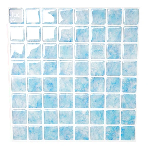 Tic Tac Tiles Peel and Stick Self Adhesive Removable Stick On Kitchen Backsplash Bathroom 3D Wall Sticker Wallpaper Tiles in Small Square Designs (Vetro Aqua & Glassy Peacock) (10, Aqua Vetro)