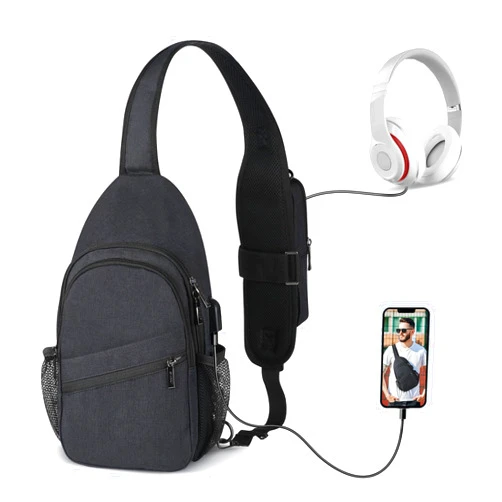 VADOO Sling Backpack with RFID Blocking and USB Charging Port, Hiking Daypack with Detachable Phone Holder for Men Women Crossbody Chest Bag for Travel Hiking