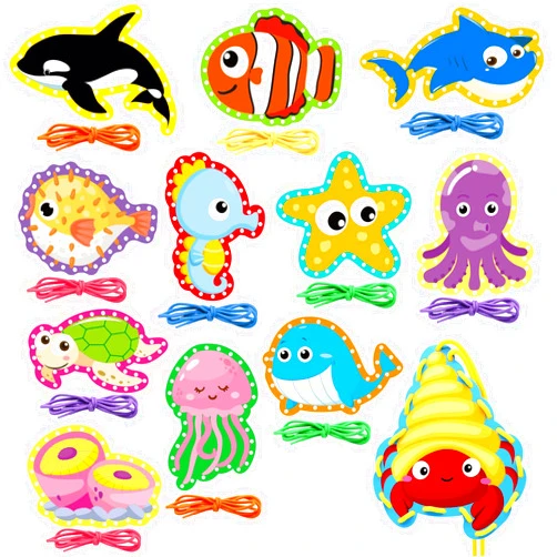 Omlisca Sea Animals Lacing Cards Sewing Cards 12 Pack Shark Whale Ocean Theme Party Decor Double Sided Cardboard Lacing Playing Games for Preschool Home Developing Imagination Education Supplies