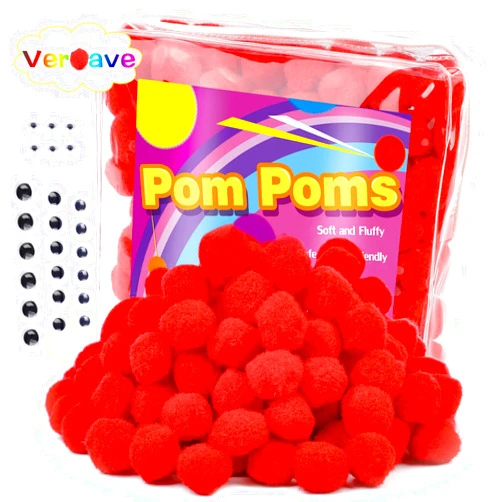 Veroave 150 Pieces Pom Poms 1 Inch Red,Small Pom Poms for Crafts, Puff Balls,Arts and Crafts Pom Poms Balls for DIY Art Creative Crafts Decorations