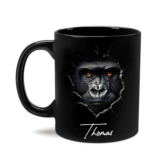 LASNECK Custom Gorilla Design Mug, Wild Animal Coffee Cup 11oz 15oz, Personalized Gorilla Mug With Name, Gift For Animal Lovers, Customized Gorilla Black Cup, Animal In Hole Ceramic Mug