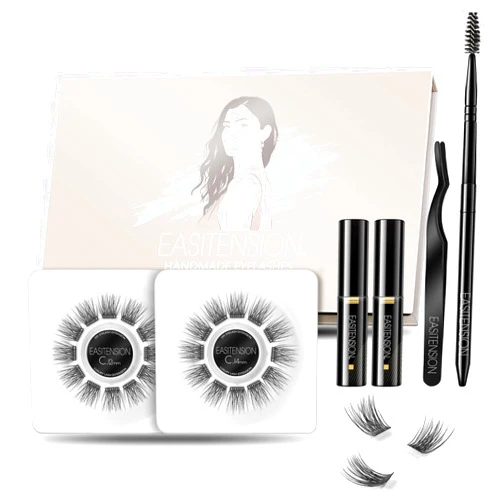 EASITENSION DIY Eyelash Extension, 3D Effect Glue Bonded Band Cluster Lashes Individual Lash Clusters Volume Lashes Set, At Home Eyelash Extension, C curl Lashes Pack 12mm,14mm (KIT)