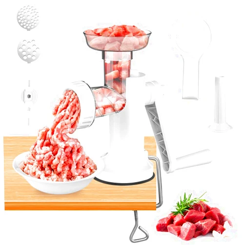 LHS Manual Meat Grinder, Heavy Duty Meat Mincer Sausage Stuffer, 3-in-1 Hand Grinder with Stainless Steel Blades for Meat, Sausage,