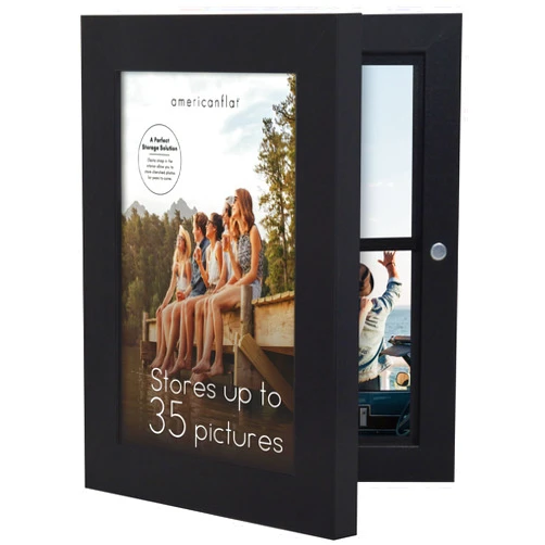 Americanflat 5x7 Picture Frame with Storage - Quick Change Storage Frames with Shatter-Resistant Glass - Holds 35 Photos - Storage Frame Collection - Photo Frame for Tabletop and Wall Display - Black