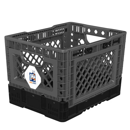 Bigant Heavy Duty Collapsible & Stackable Plastic Milk Crate - Snap Lock Foldable Industrial Garage Storage Bin Container Utility Tote Basket (Charcoal Gray, 1 Small Crate)