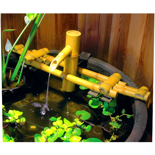 Aquascape 78308 Poly-Resin Adjustable Pouring Bamboo Fountain, Extends from 18 to 30 inches Long to fit Precisely in just About Any Size Container Garden Measures 15 inches high, Yellow