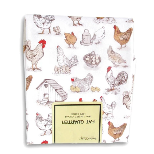 Creative Cuts Fat Quarter 100% Cotton for Sewing Crafts - 18 x 21 Inches (Country Farmhouse Chickens)