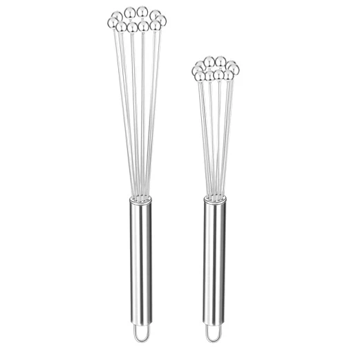 Patelai 2 Pieces Stainless Steel Ball Whisk Wire Egg Whisk Set Kitchen Whisks for Cooking, Blending, Whisking, Beating, Stirring (10 Inch and 12 Inch)