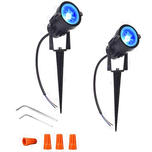 Youngine Pack of 2, 12V Low Voltage LED Landscape Lights Waterproof Outdoor Walls Trees Flags Spotlights 5W COB Garden Yard Path Lawn Light with Spike Stand (Blue),NO Plug