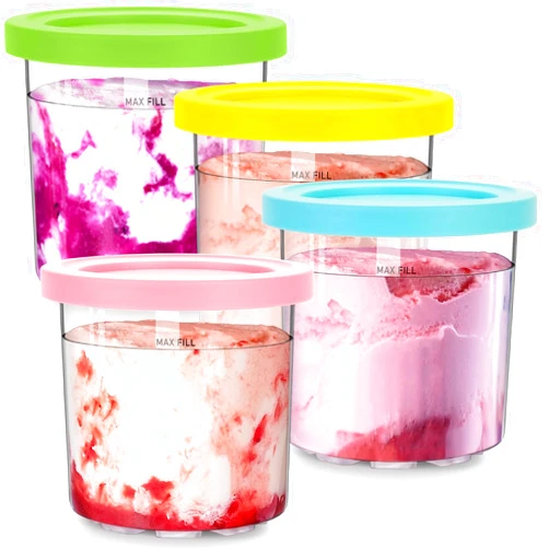 Aelfon Ice Cream Containers for Ninja Creami Pints and Lids 16oz Pint Containers 4 Pack Extra Replacement Pints for Ninja Creami NC301, NC300, CN301CO, CN305A Ice Cream Make(Yellow, Green, Pink, Blue)