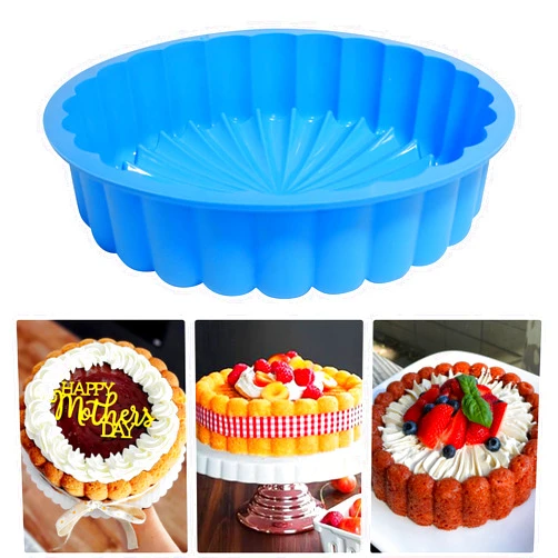 Sidosir 10inch Charlotte Round Cake Pan, 12-Cups Silicone Non Stick Round Bunt Baking Pan for Cakes